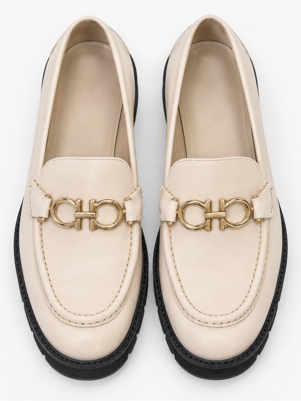 Salvatore Ferragamo Cream Leather Gancini Chunky Loafers – EU 40.5 | Women’s 10